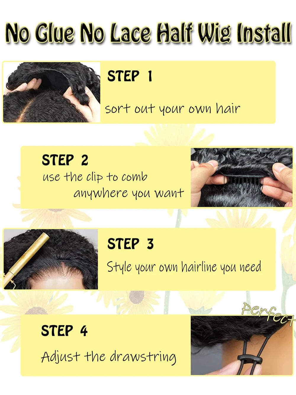 Kinky Curly Human Hair Half Wig