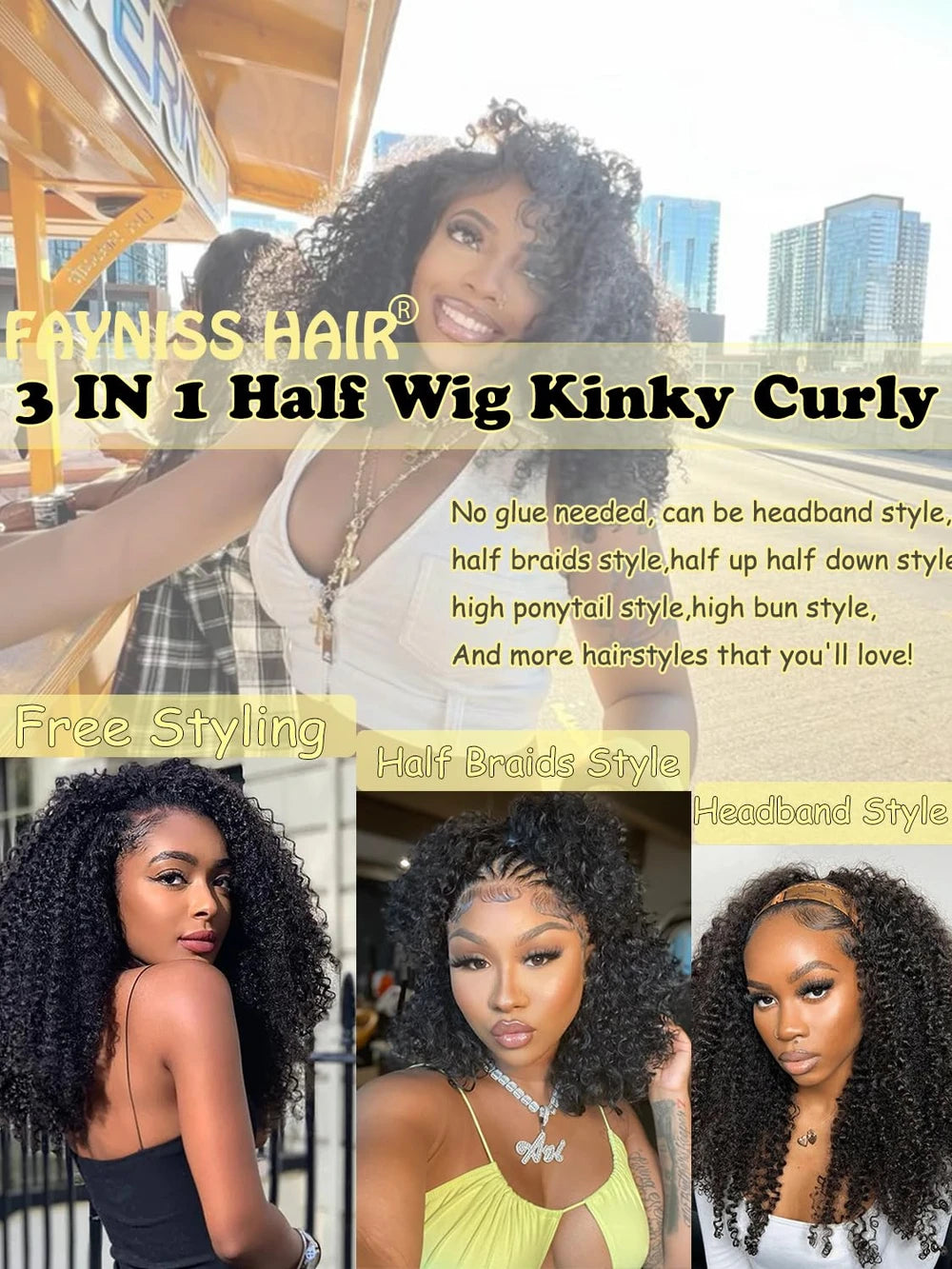 Kinky Curly Human Hair Half Wig
