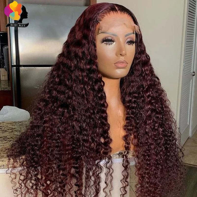 Burgundy Water Wave Human Hair Wigs for Black Women 13X6 13x4 Lace Front Human Hair Wig Remy Curly Human Hair Lace Frontal Wigs