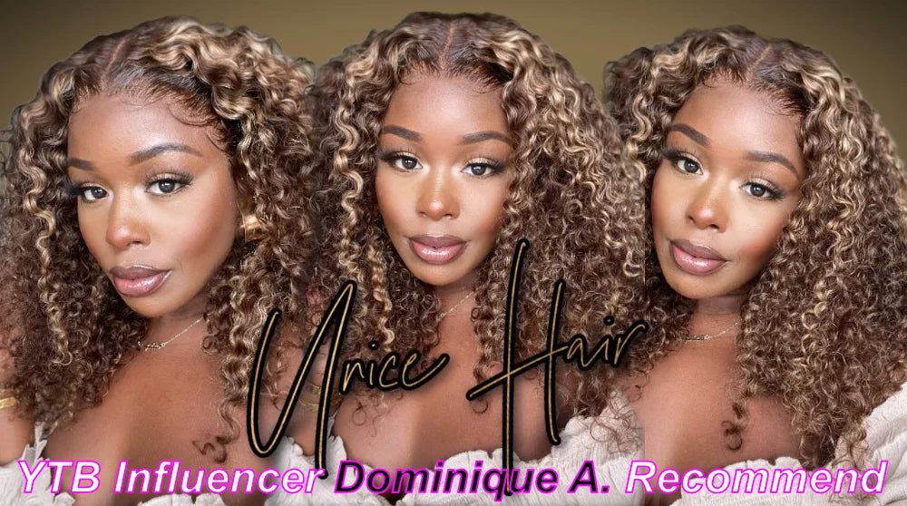 UNice Honey Blonde Highlight Kinky Curly Wig & Jerry Curly Wig Pre Plucked 13x4 Human Hair Lace Frontal Wig Clearance On Sale