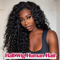 250% 3 In 1 Half Wig Human Hair Water Wave Half Wig Drawstring  Deep Curly  Glueless Curly Flip Over Wig Beginner Friendly