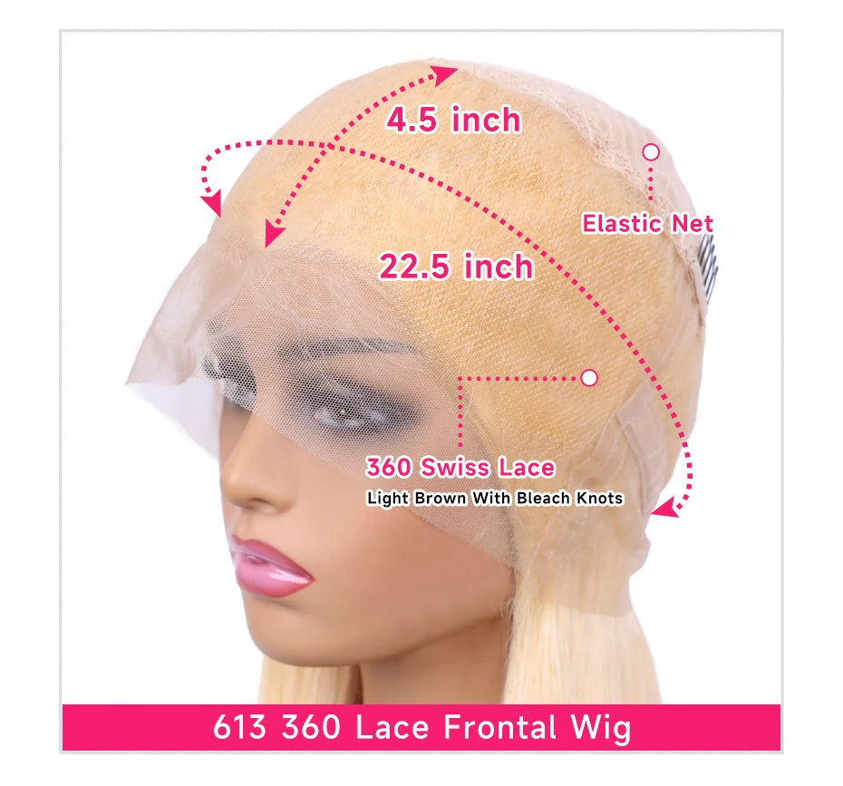 13x4 13x6 360 HD Transparent 613 Lace Frontal Wig Honey Blonde Color Brazilian Raw Body Wave Lace Front Human Hair Wig For Women