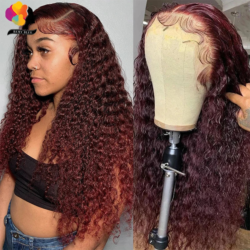 Burgundy Water Wave Human Hair Wigs for Black Women 13X6 13x4 Lace Front Human Hair Wig Remy Curly Human Hair Lace Frontal Wigs