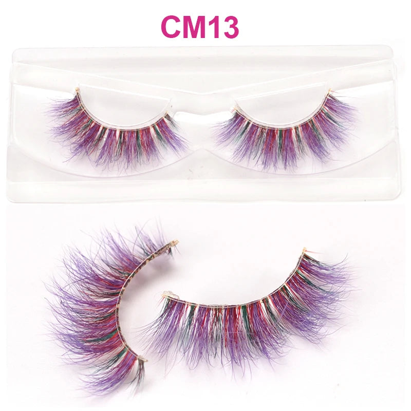 3D 5D Real Mink Strip Fake Colored Eyelashes Pink Green Purple Red Faux Lashes Colorful Rainbow Lashes for Cosplay Halloween