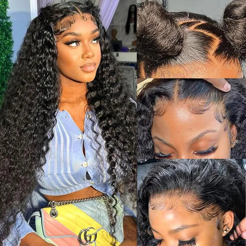 13x6 Glueless 250 Density Brazilian Deep Wave Curly HD Lace Frontal Human Hair Wig For Women Preplucked Best Hair Water Wig