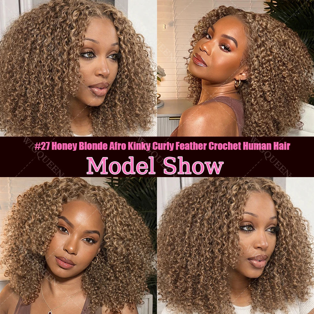 12A Honey Blonde Reusable Small Spirals Curly Crochet Hair For Braid #27 Afro Kinky Curly Feather Crochet Human Hair Extensions