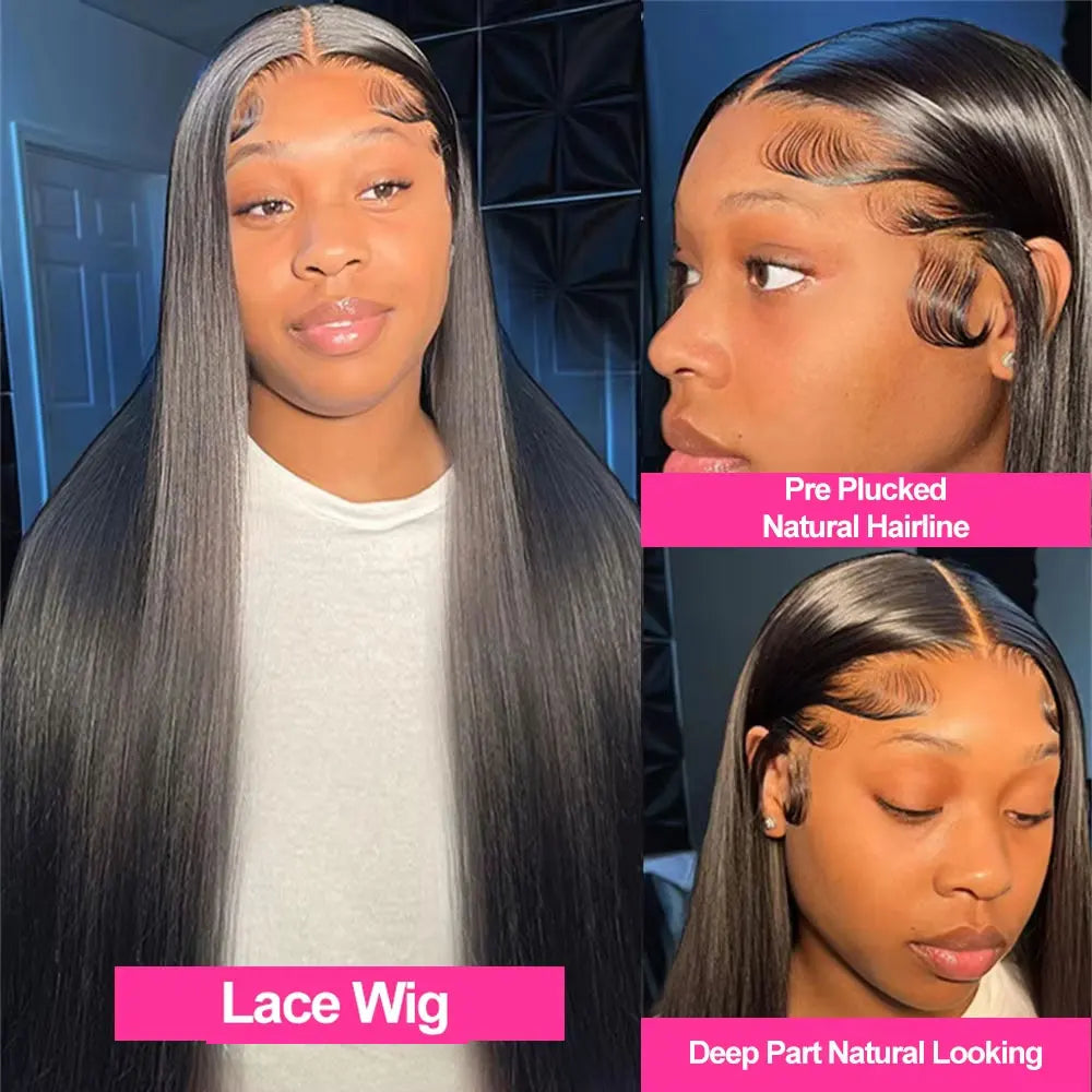 250 Density 13x4 13x6 HD Transparent Lace Frontal Wig Brazilian Wigs Human Hair 5x5 Gluess Wig Bone Straight Hair  For Women