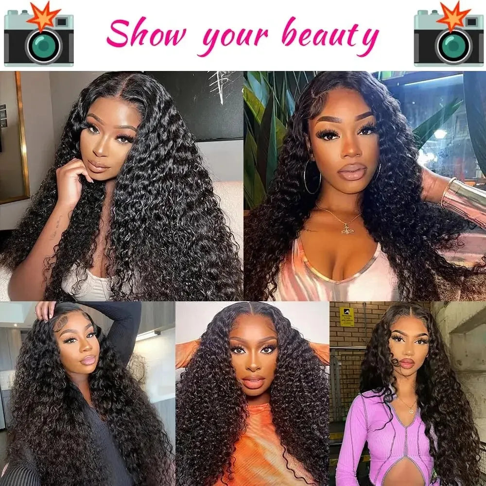 13x6 Glueless 250 Density Brazilian Deep Wave Curly HD Lace Frontal Human Hair Wig For Women Preplucked Best Hair Water Wig