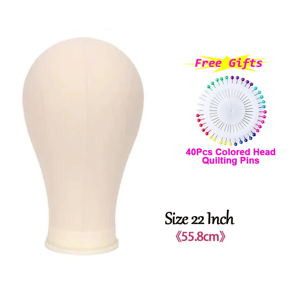 22Inch Canvas Block Wig Head With Wig Tripod Stand Soft Cork Canvas Block Head For Displaying Mannequin Wig For DlY Wig Making