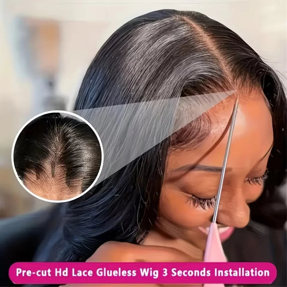 Wear and Go 5x5 HD Lace Closure Wigs Human Hair Glueless Wigs Human Hair Pre Plucked Pre Cut 200 Density Straight Human Hair Wig for Beginners with Baby Hair Natural Black