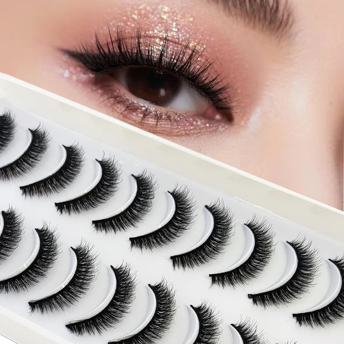 HBZGTLAD 10 pairs of natural fake eyelashes 3D artificial mink eyelashes soft eyelashes extended fake eyelashes long mink eyelas