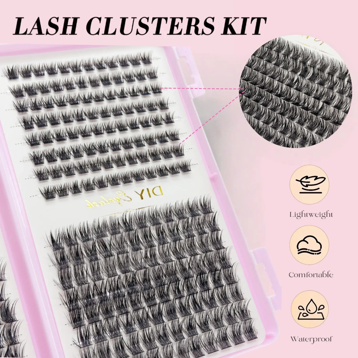 Lash Clusters DIY Extension Kit for Home, Waterproof Strong Hold Lash Bond & Seal with Tweezers