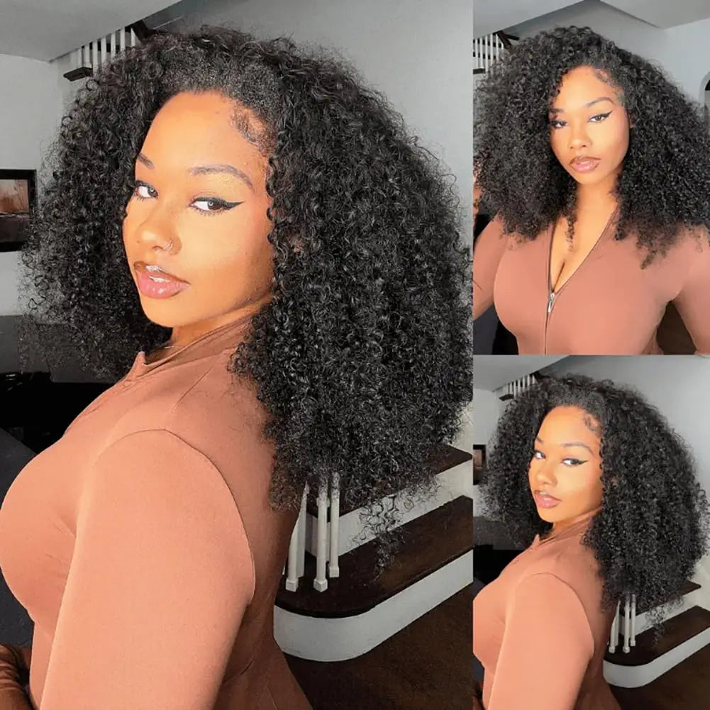 250% 3 In 1 Half Wig Human Hair Water Wave Half Wig Drawstring  Deep Curly  Glueless Curly Flip Over Wig Beginner Friendly