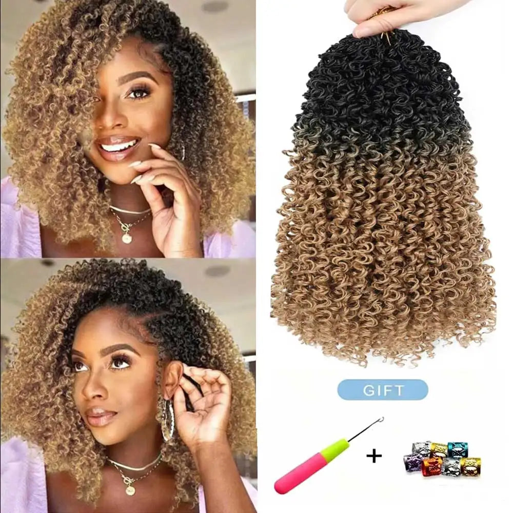 8"Yanky Twist Crochet Hair Pre-Looped Ombre Brown Synthetic Crochet Hair with Curly Ends Yank Twist Crochet Hair For Black Women