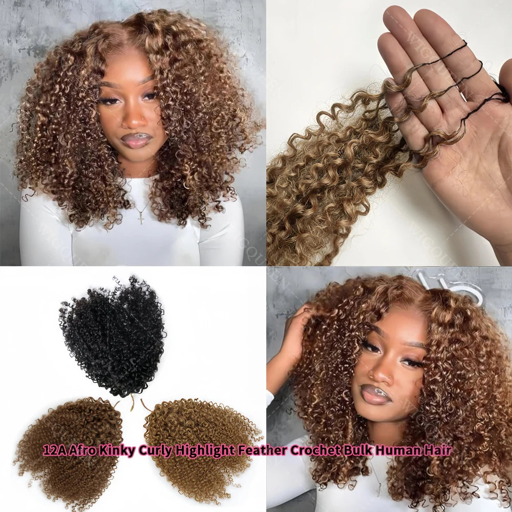 12A Honey Blonde Reusable Small Spirals Curly Crochet Hair For Braid #27 Afro Kinky Curly Feather Crochet Human Hair Extensions