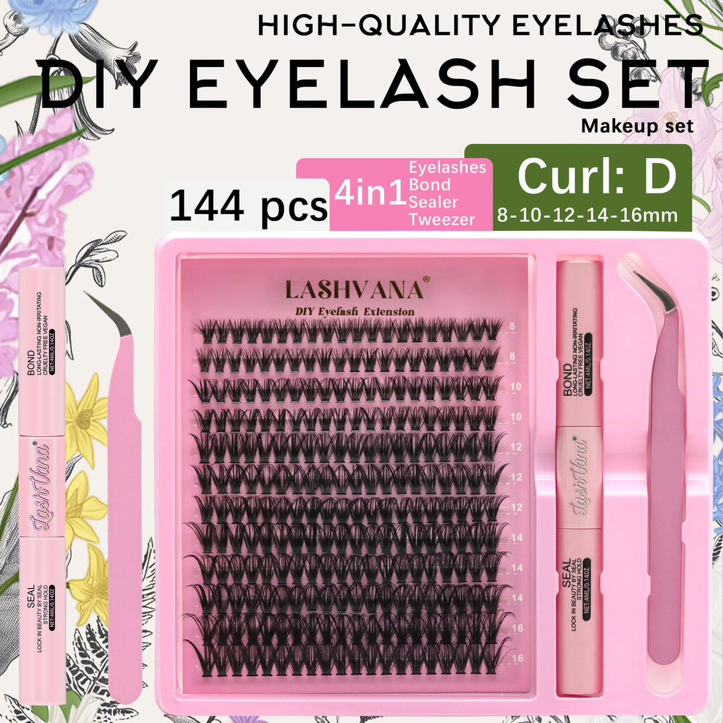 LASHVANA Lash Clusters Kit DIY Lash Extension Kit Individual Lashes Cluster with Lash Bond & Seal & Remover EyeLashes Extension