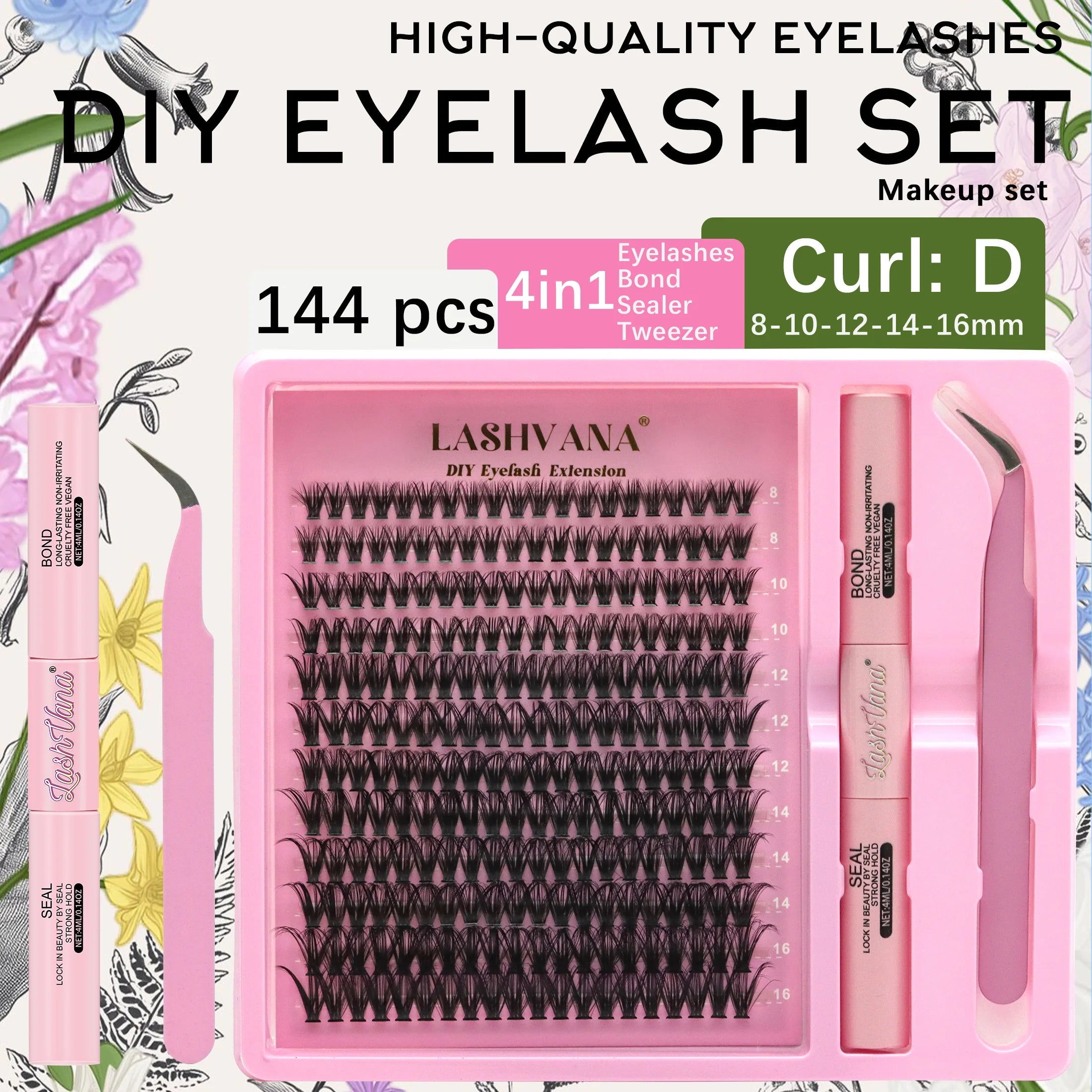 LASHVANA Lash Clusters Kit DIY Lash Extension Kit Individual Lashes Cluster with Lash Bond & Seal & Remover EyeLashes Extension