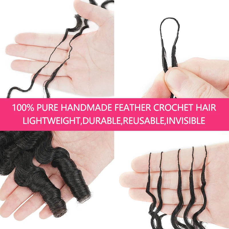 5 Pack Burmese Curly Crochet Hair Knotless Feather Pre-Separated Crochet Braids Light Weight Reusable Brazilian Hair Extension