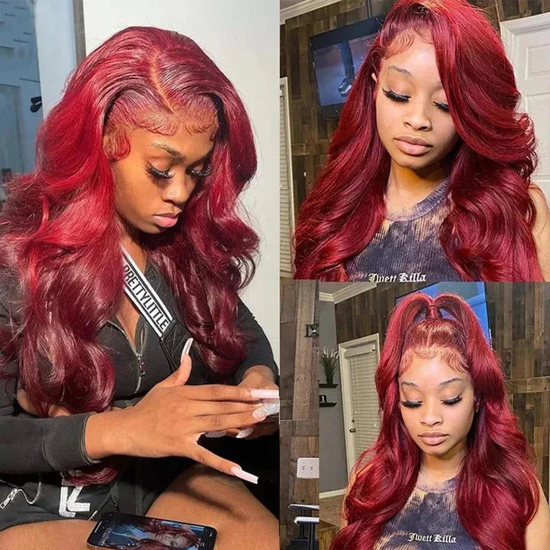 250 Density 99J Burgundy 13x4 Lace Frontal Human Hair Wigs Brazilian Colored 30 Inch Body Wave Lace Front Wigs Human Hair