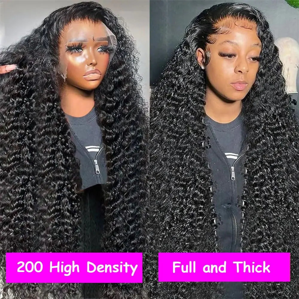 13x6 Glueless 250 Density Brazilian Deep Wave Curly HD Lace Frontal Human Hair Wig For Women Preplucked Best Hair Water Wig