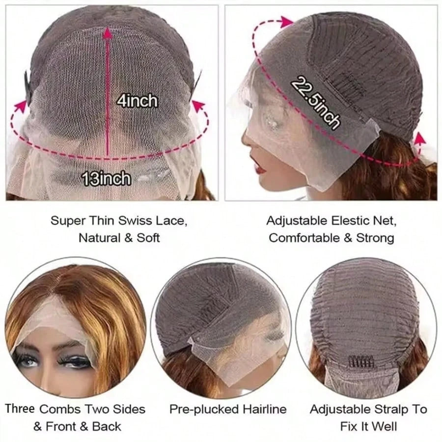 30 Inch Deep Wave Highlight Ombre Lace Front Wigs Human Hair 250% Density Deep Curly Human Hair Wig Pre Plucked P4/27 Ombre 13x4 HD Lace Frontal Wigs With Baby Hair For Women