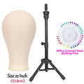 22Inch Canvas Block Wig Head With Wig Tripod Stand Soft Cork Canvas Block Head For Displaying Mannequin Wig For DlY Wig Making