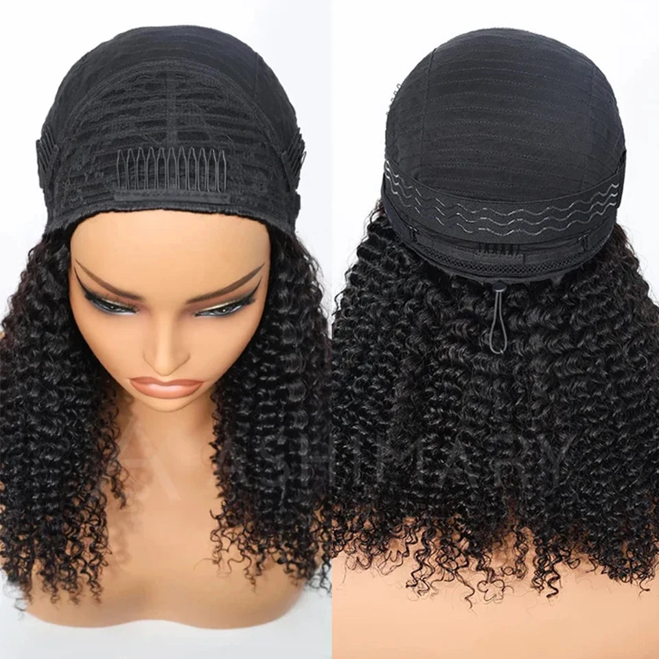 250% 3 In 1 Half Wig Human Hair Water Wave Half Wig Drawstring  Deep Curly  Glueless Curly Flip Over Wig Beginner Friendly