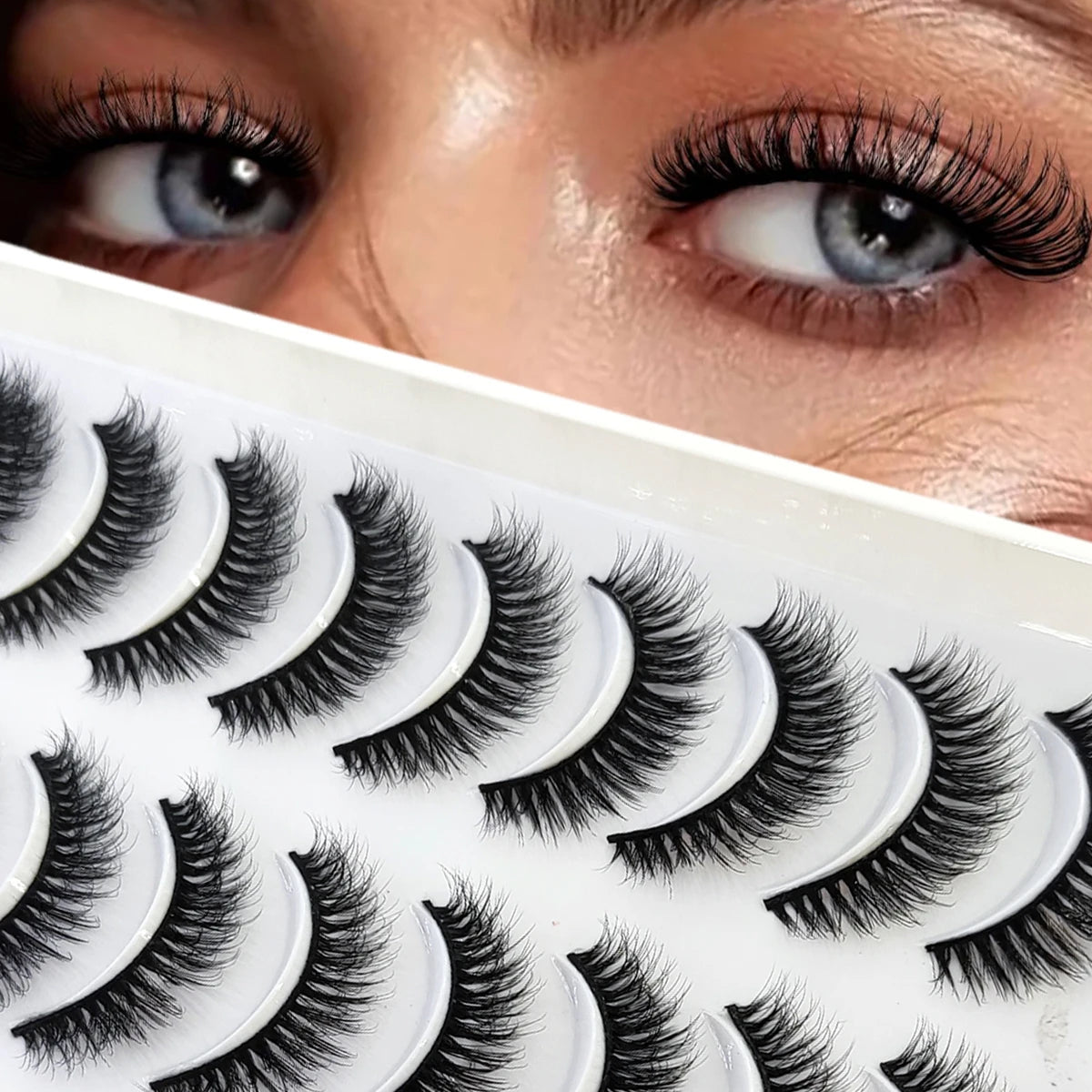 HBZGTLAD 10 pairs of natural fake eyelashes 3D artificial mink eyelashes soft eyelashes extended fake eyelashes long mink eyelas