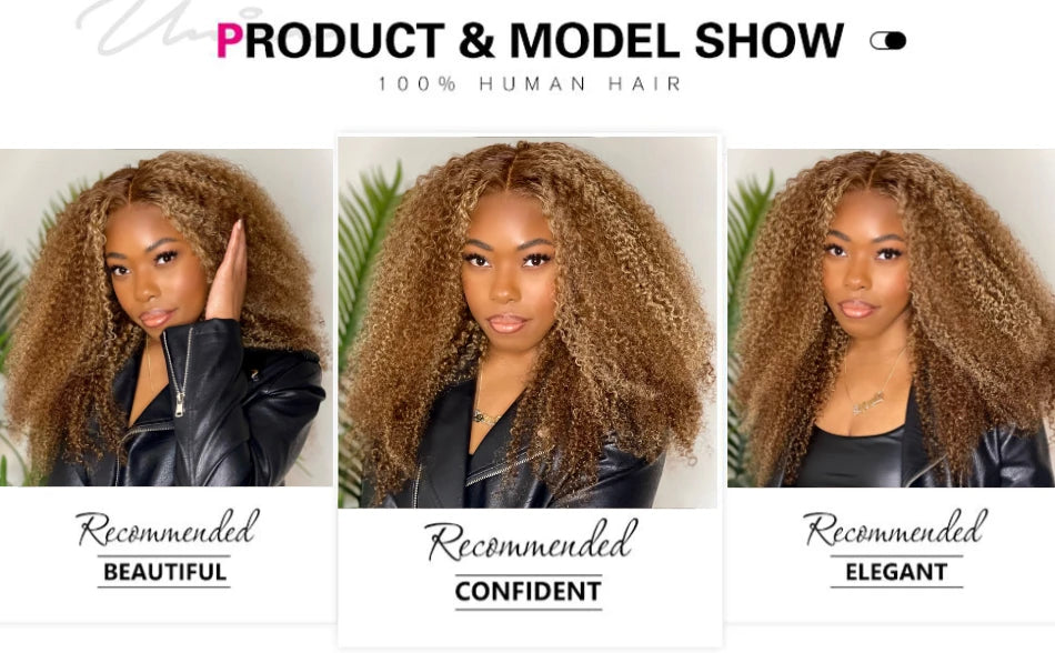 UNice Honey Blonde Highlight Kinky Curly Wig & Jerry Curly Wig Pre Plucked 13x4 Human Hair Lace Frontal Wig Clearance On Sale