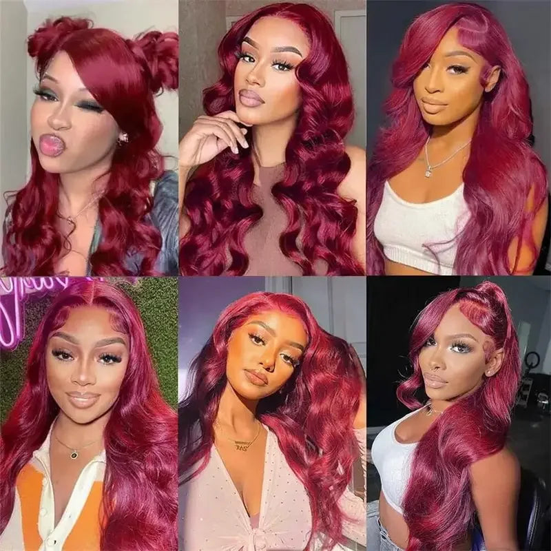 250 Density 99J Burgundy 13x4 Lace Frontal Human Hair Wigs Brazilian Colored 30 Inch Body Wave Lace Front Wigs Human Hair