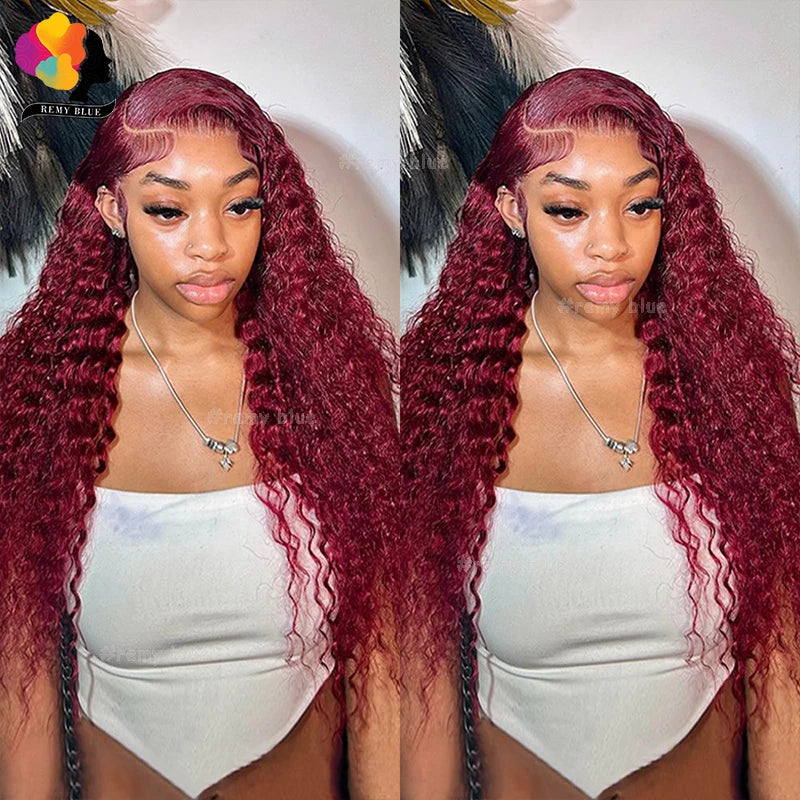 Burgundy Water Wave Human Hair Wigs for Black Women 13X6 13x4 Lace Front Human Hair Wig Remy Curly Human Hair Lace Frontal Wigs