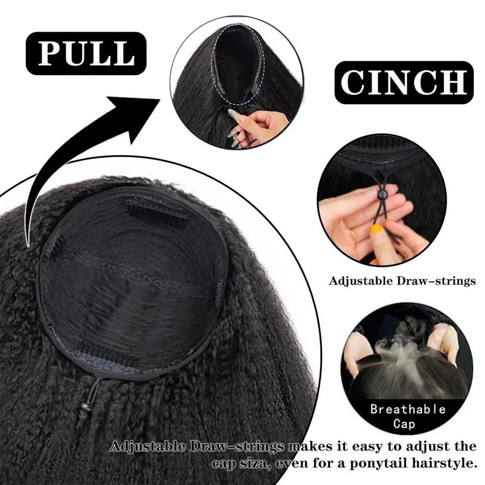 250 Density Kinky Straight Half Wigs Human Hair Wig Human Hair Ready to Wear 3 IN 1 Half Wig Drawstring Yaki Half Wig Human Hair