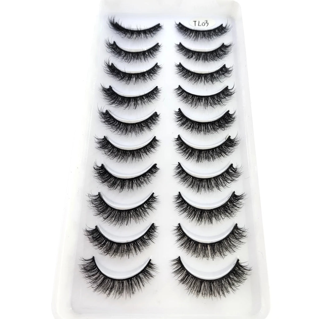 HBZGTLAD 10 pairs of natural fake eyelashes 3D artificial mink eyelashes soft eyelashes extended fake eyelashes long mink eyelas