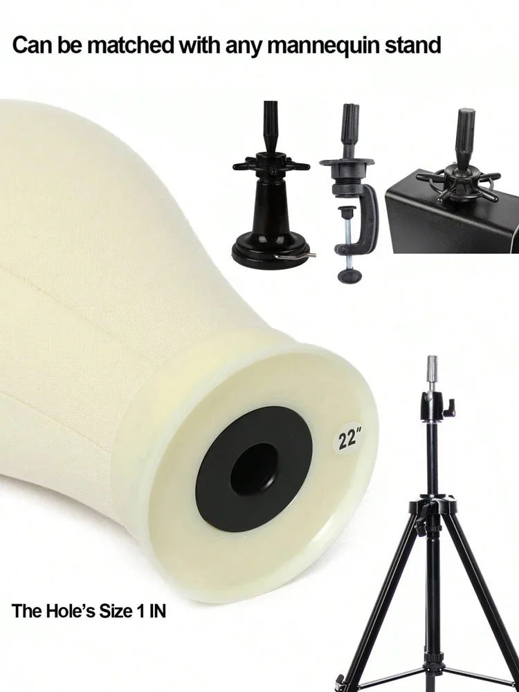22Inch Canvas Block Wig Head With Wig Tripod Stand Soft Cork Canvas Block Head For Displaying Mannequin Wig For DlY Wig Making