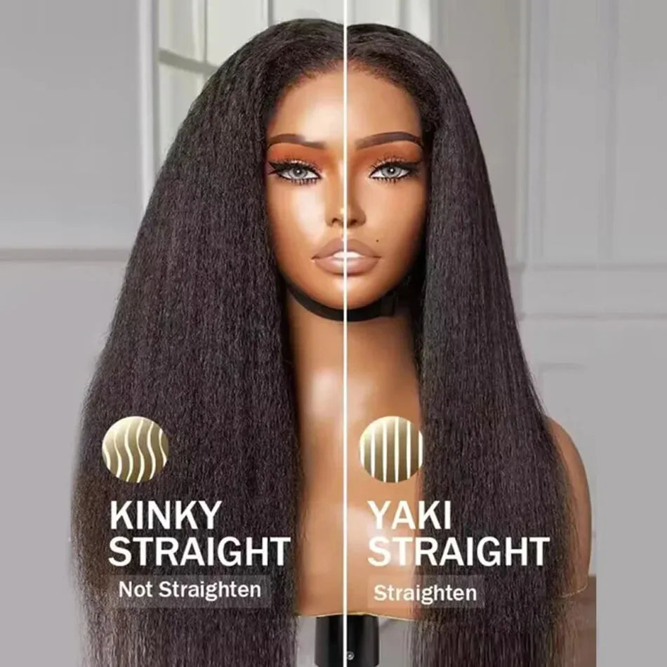 250 Density Kinky Straight Half Wigs Human Hair Wig Human Hair Ready to Wear 3 IN 1 Half Wig Drawstring Yaki Half Wig Human Hair