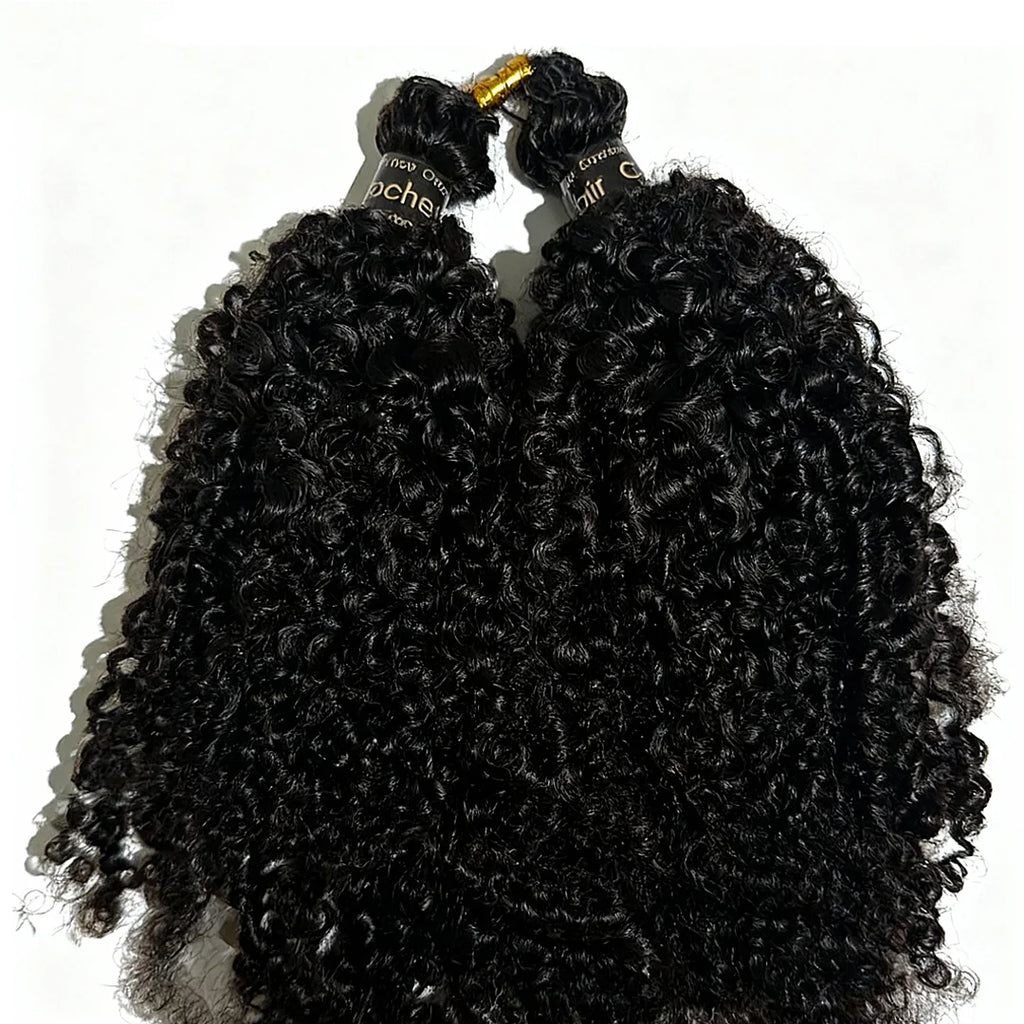 Afro Kinky Curly Human Hair Extensions Crochet Hair Knotless Pre-Separated Feather Crochet Human Hair Extensions Natural Color