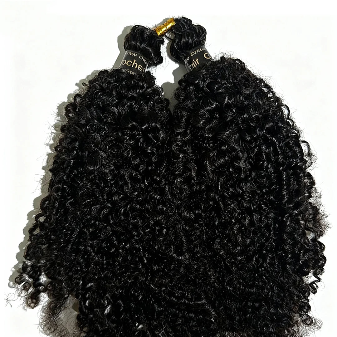 Afro Kinky Curly Human Hair Extensions Crochet Hair Knotless Pre-Separated Feather Crochet Human Hair Extensions Natural Color