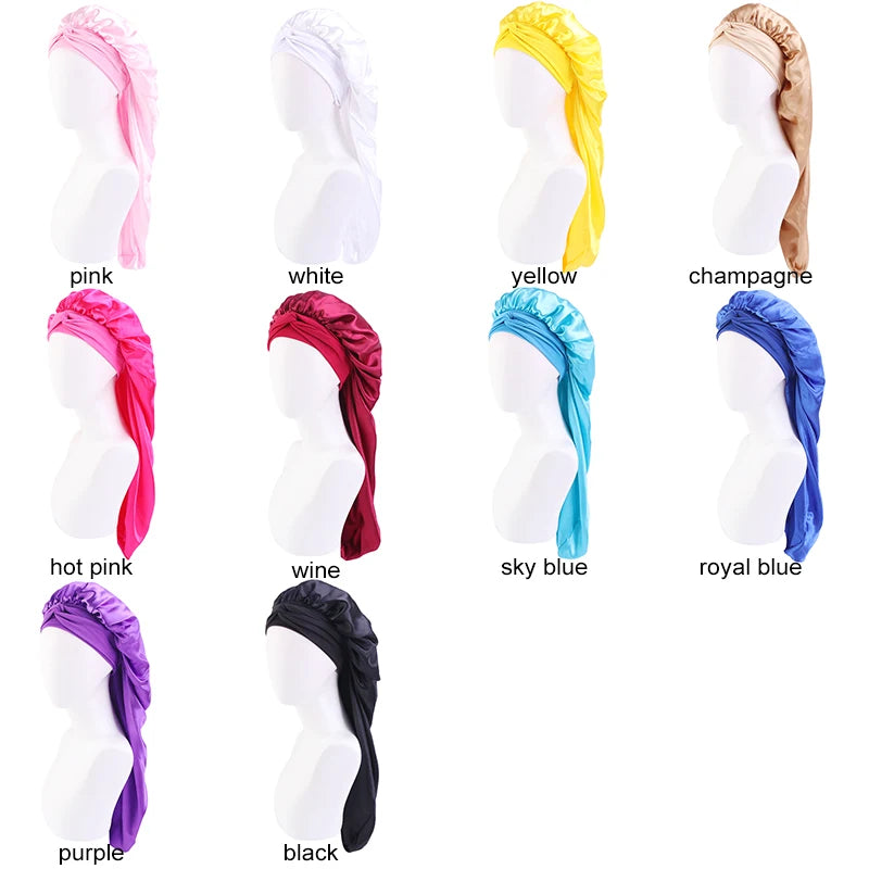 Solid Color Bowknot Braid Bonnet Classic Long Satin Bonnets Soft Sleeping Night Cap Breathable Hair Bonnets For Women Daily Use