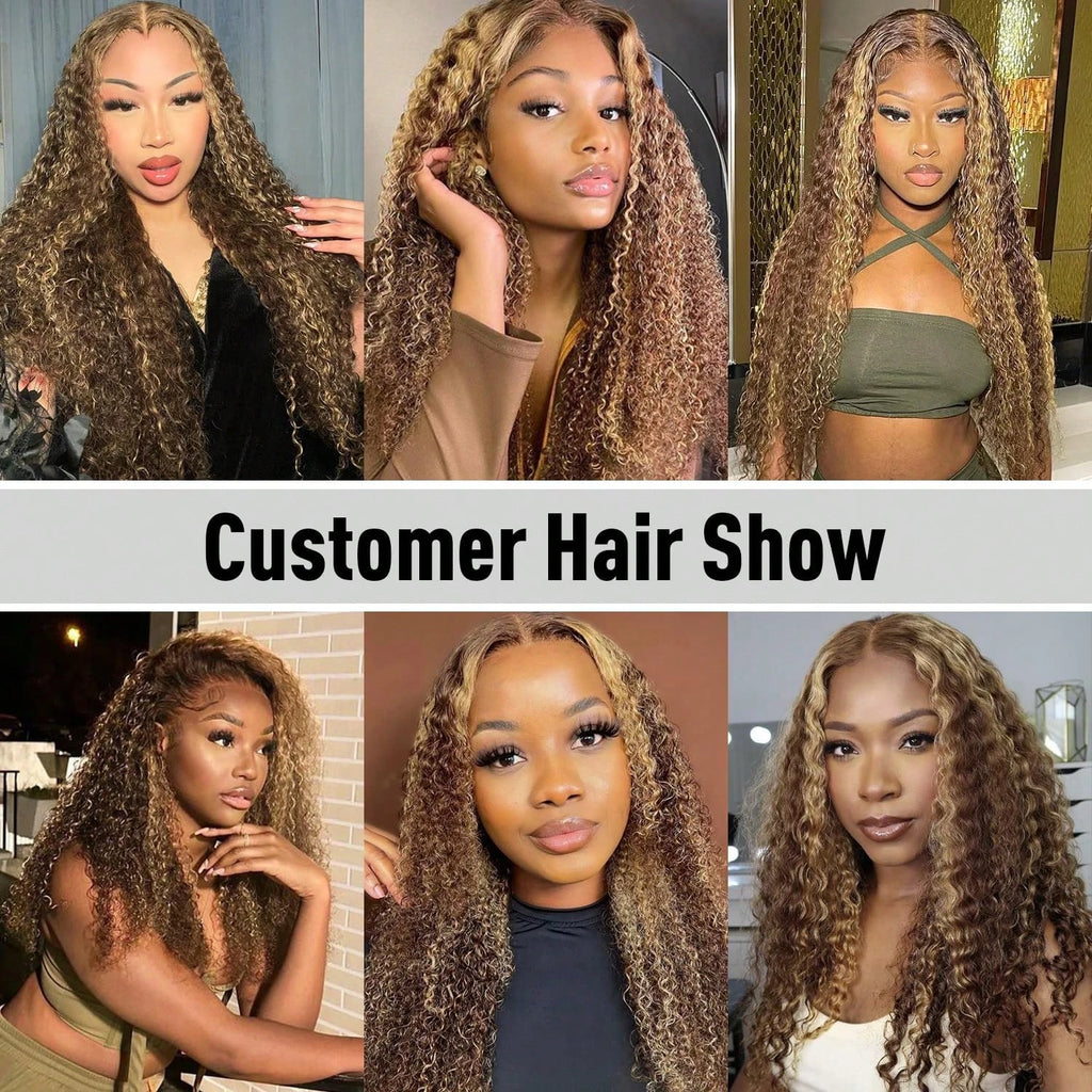 30 Inch Deep Wave Highlight Ombre Lace Front Wigs Human Hair 250% Density Deep Curly Human Hair Wig Pre Plucked P4/27 Ombre 13x4 HD Lace Frontal Wigs With Baby Hair For Women