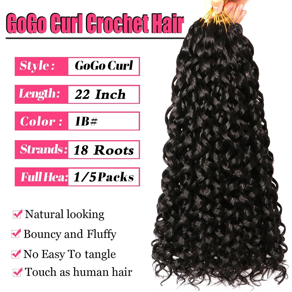 GoGo Curl Crochet Hair for Black Women Short Beach Curl Bohemian Crochet Braids Natural Black Deep Wave Synthetic Hair