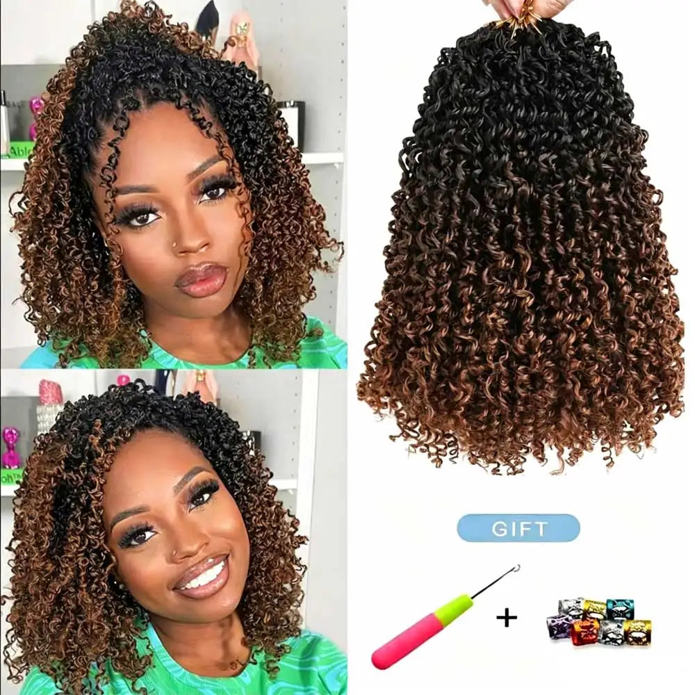 8"Yanky Twist Crochet Hair Pre-Looped Ombre Brown Synthetic Crochet Hair with Curly Ends Yank Twist Crochet Hair For Black Women
