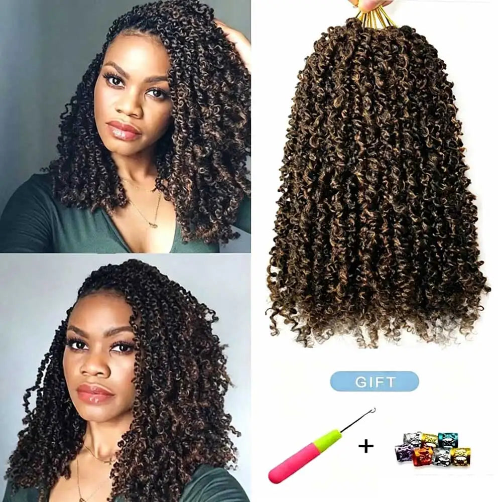 8"Yanky Twist Crochet Hair Pre-Looped Ombre Brown Synthetic Crochet Hair with Curly Ends Yank Twist Crochet Hair For Black Women