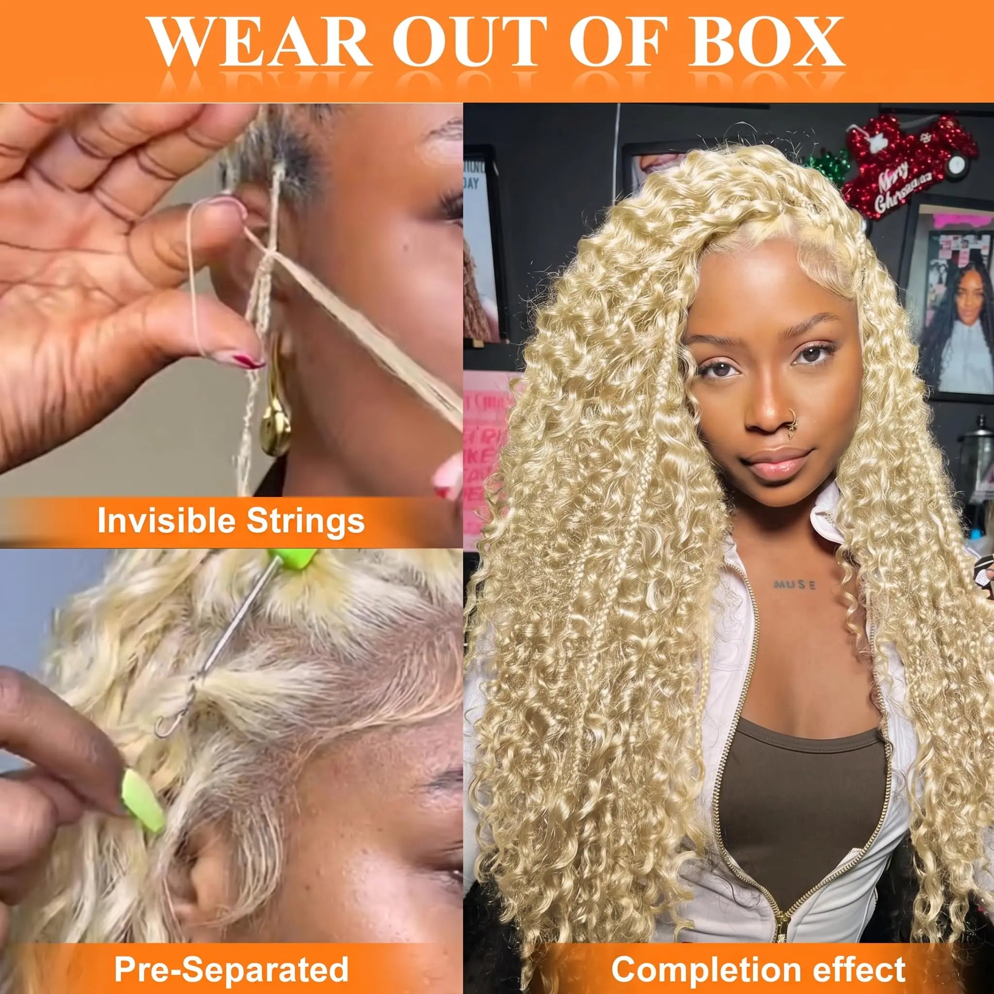 613 Feather Crochet Braids Boho Human Hair For Braiding Deep Wave Pre-Separated Miracle Knots Crochet 100% Human Hair Extensions