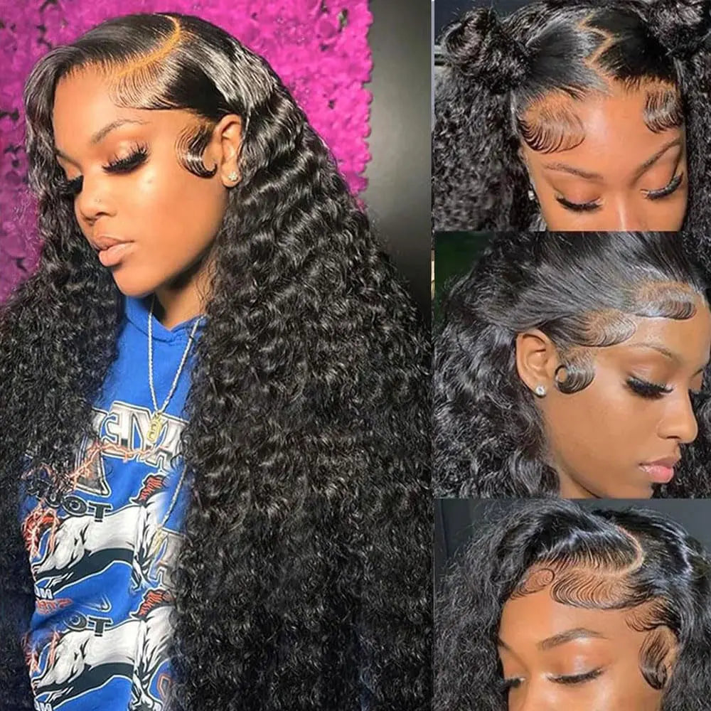 13x6 Glueless 250 Density Brazilian Deep Wave Curly HD Lace Frontal Human Hair Wig For Women Preplucked Best Hair Water Wig
