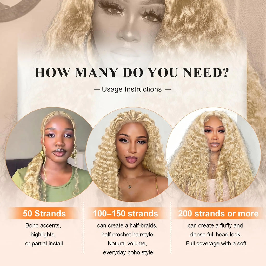613 Feather Crochet Braids Boho Human Hair For Braiding Deep Wave Pre-Separated Miracle Knots Crochet 100% Human Hair Extensions