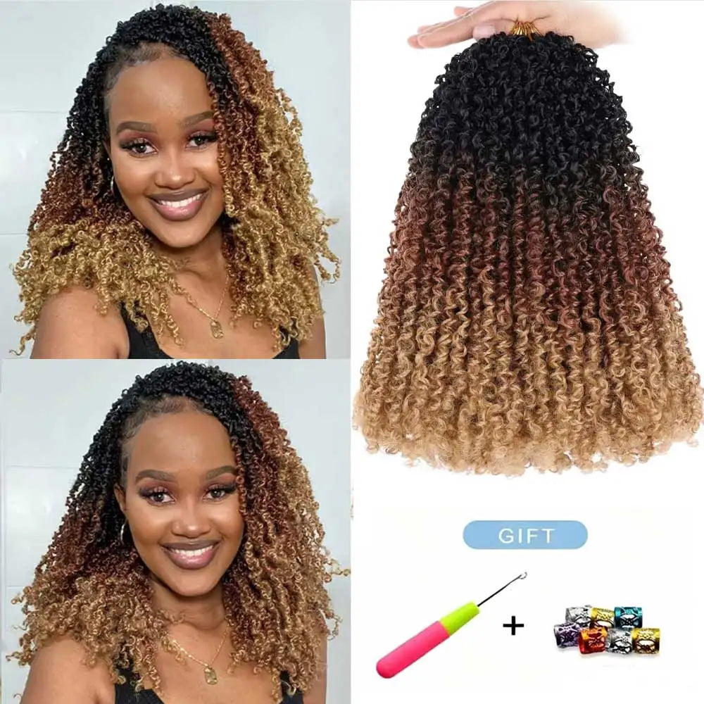 8"Yanky Twist Crochet Hair Pre-Looped Ombre Brown Synthetic Crochet Hair with Curly Ends Yank Twist Crochet Hair For Black Women