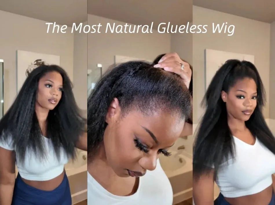 250 Density Kinky Straight Half Wigs Human Hair Wig Human Hair Ready to Wear 3 IN 1 Half Wig Drawstring Yaki Half Wig Human Hair