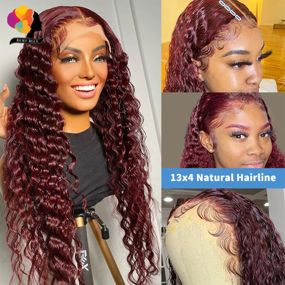 Burgundy Water Wave Human Hair Wigs for Black Women 13X6 13x4 Lace Front Human Hair Wig Remy Curly Human Hair Lace Frontal Wigs