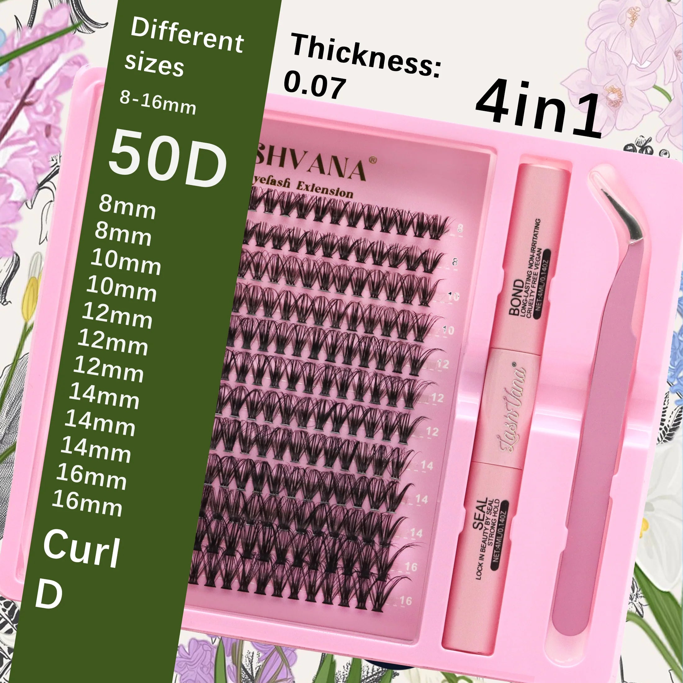LASHVANA Lash Clusters Kit DIY Lash Extension Kit Individual Lashes Cluster with Lash Bond & Seal & Remover EyeLashes Extension