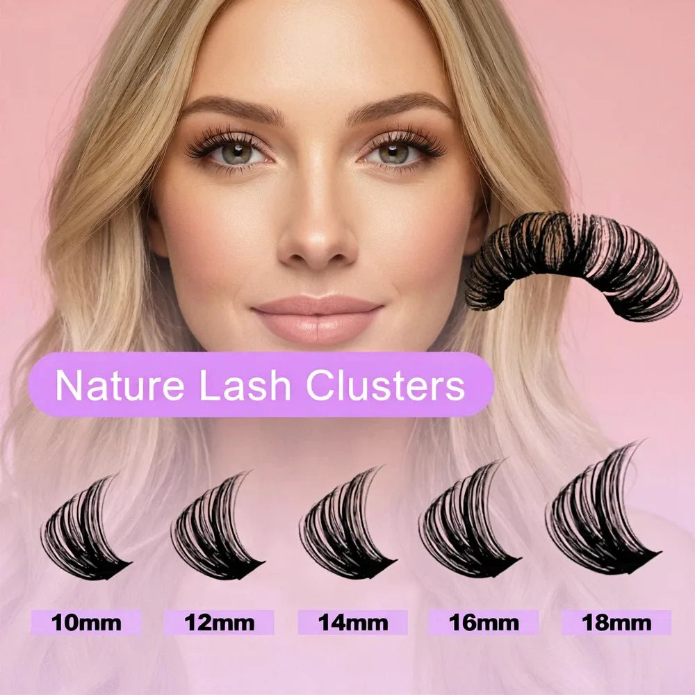 Lash Clusters Kit 100D Eyelash Clusters 3D Effect with Bond Seal Tweezers Brush Thin Band 10-18mm Mixed Natural Wispy 3D Curl Co